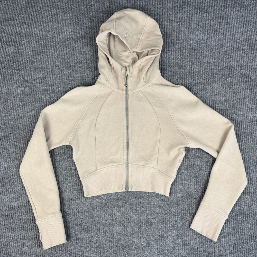 Lululemon Scuba Full Zip Cropped Hoodie Womens 6 Bone Thumbholes W3GE0S
